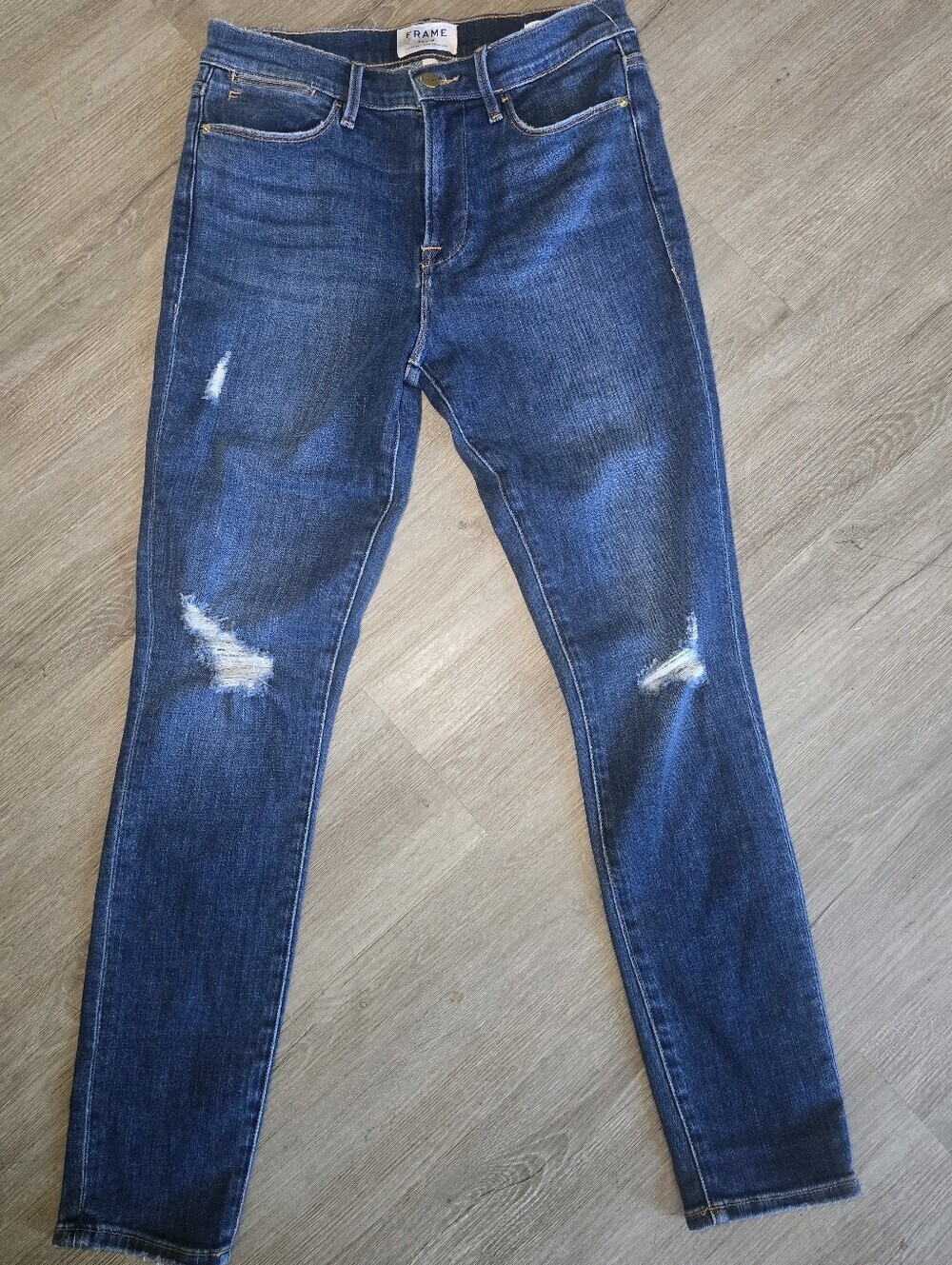 Frame Denim Women’s Distressed Le High Skinny Jeans in Blue Sz 29